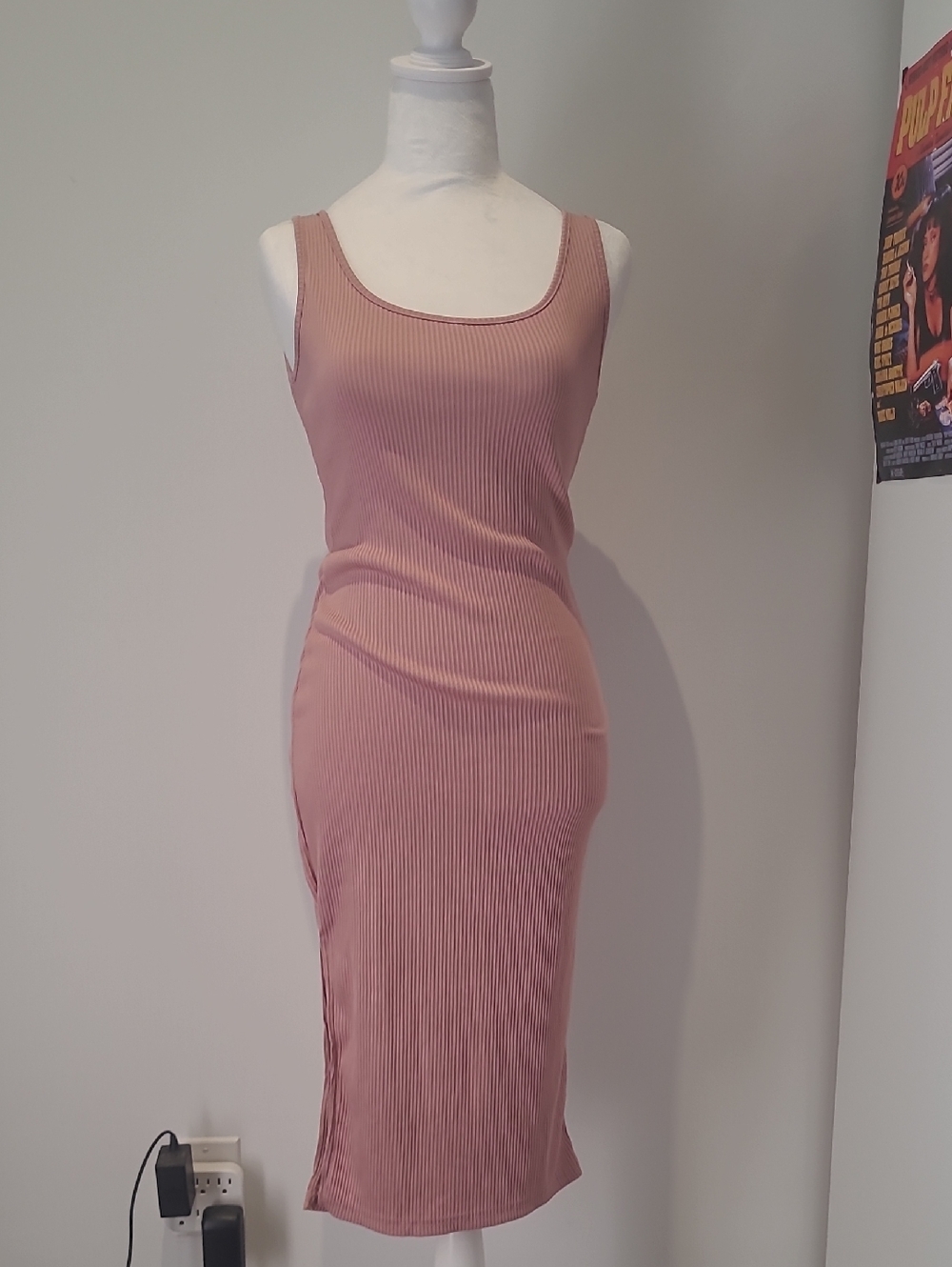 SHEIN Ribbed Scoop Neck Midi Dress in Dusty Rose